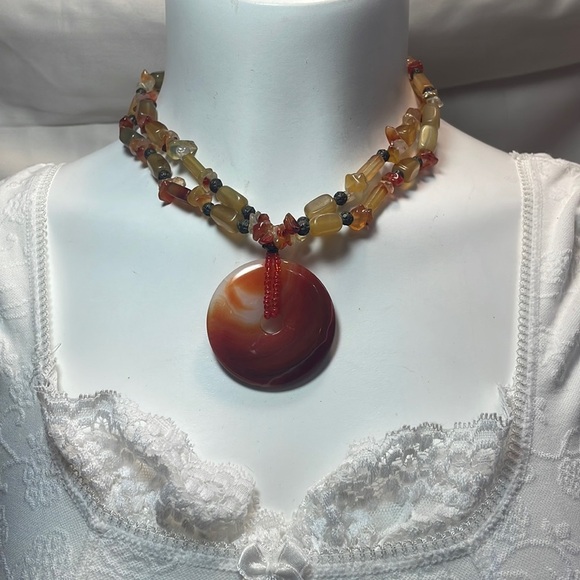 Vintage Jewelry - Vintage Carnelian Beaded Choker Boho Necklace